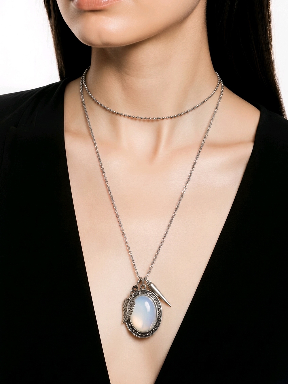 American Eagle Moon Glow Boho Southwest Oval Pendant Necklace Arrowhead Horn